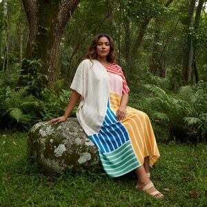 Gypsie Blu Multicolor Digital Printed Plus Size Caftan Dress Stylish Maxi Kimono